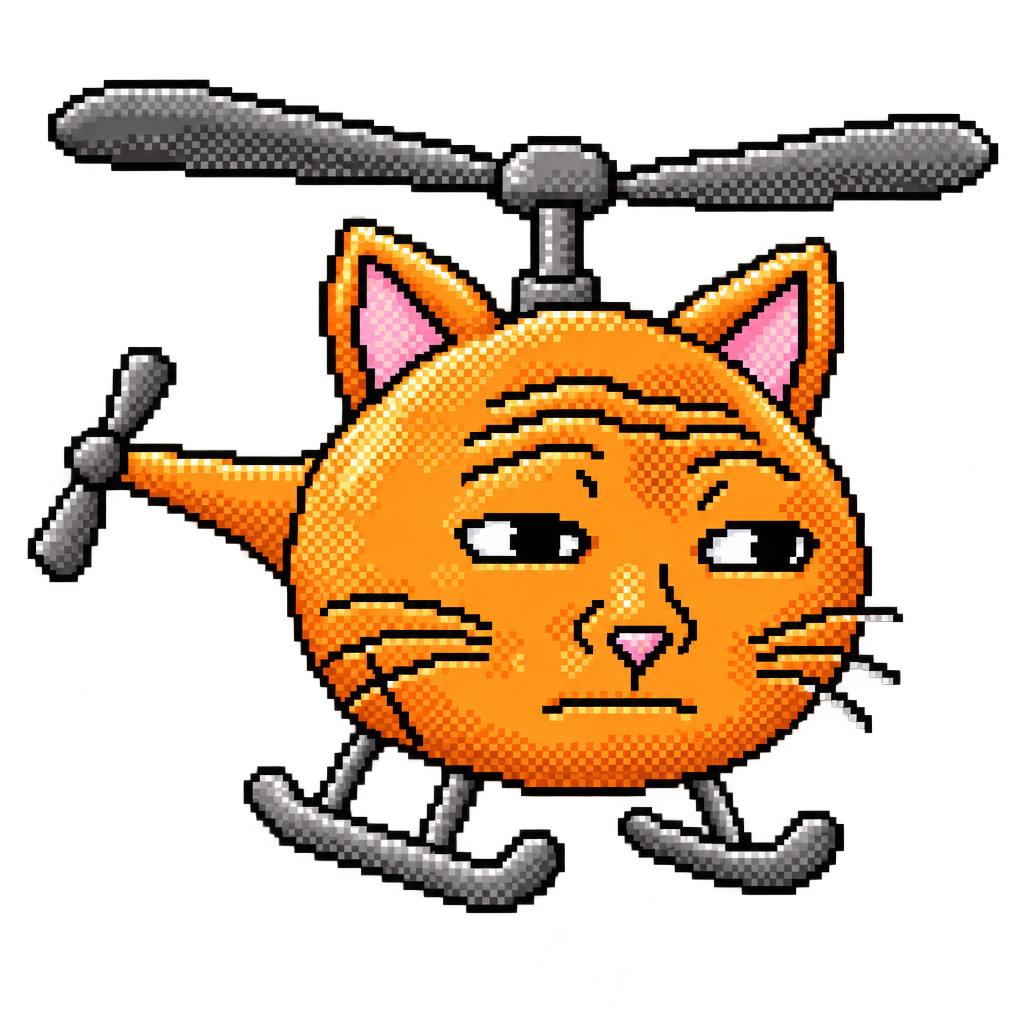 Cutout illustration of Catcopter facing forward with a flat, unimpressed expression.